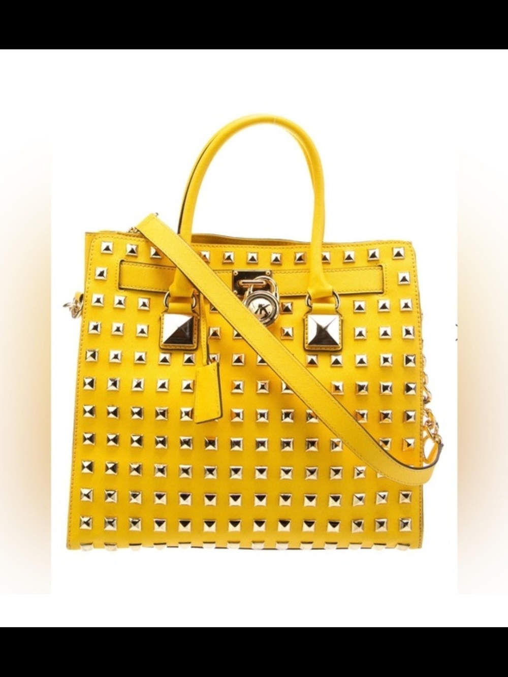 NWOT/NWT Michael Kors Yellow Pyramid Studded Women's Hamilton w Matching Clutch